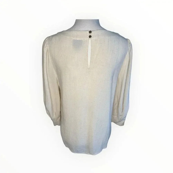 NEW Worthington Women’s Small Tan Linen Blend Balloon Sleeve Crewneck Top NWT - Picture 3 of 7